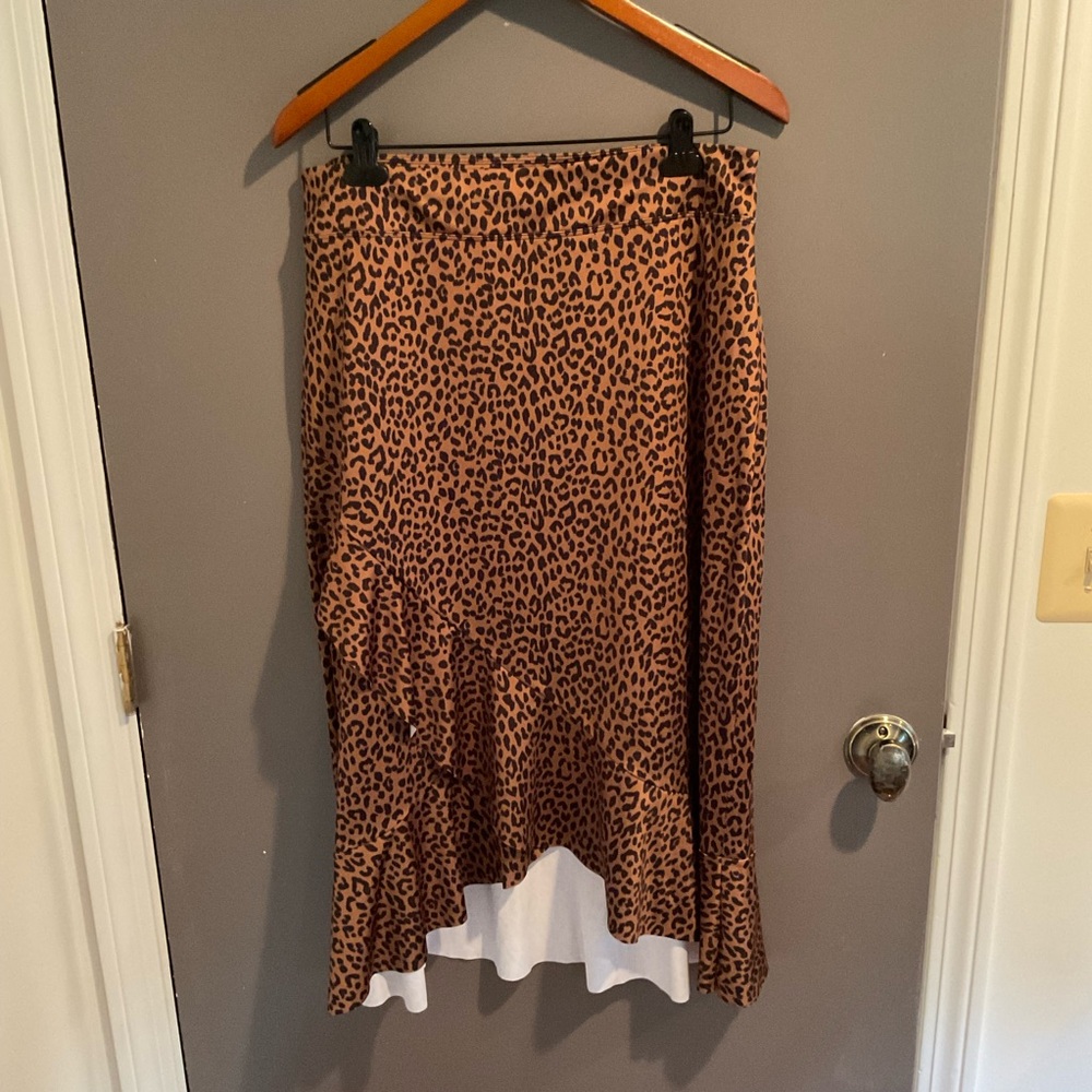 Lands' End Brown Leopard Midi Swim Cover-up Skirt